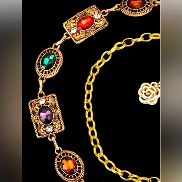 Multi-Color Gemstone Gold Tone Waist Chain Belt | Boho Bridal Festival Statement - Picture 4 of 5